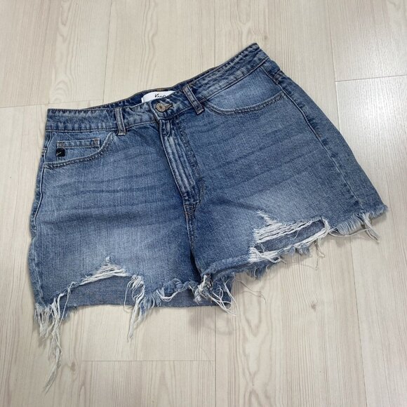 Kancan Size L Isabelle High Rise Mom Jeans Shorts 100% Cotton Distressed Denim - Picture 1 of 9